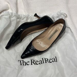 Manolo patent leather cut out kitten heel